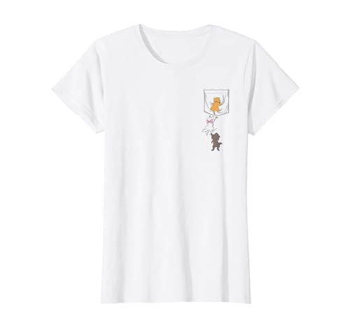 Disney Aristochats Marie Toulouse Berlioz Kitten Pocket T-Shirt, Femme, Blanc, M