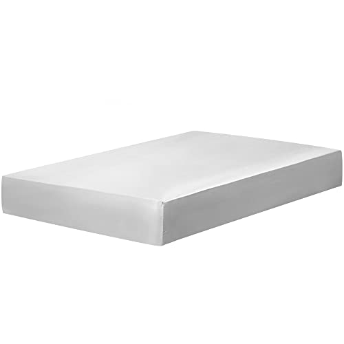 PiccoCasa Sábana Bajera de Satén Ajustable, Sabanas Cama de Bolsillo Profundo hasta 36cm Sedoso Lujo Suave Color Plateado 100x200cm