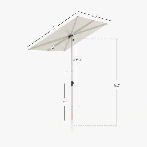 Grand patio Balcony Umbrella, JENA 6x4 FT Outdoor Umbrella, Rectangular Flat Canopy Versatile Patio Shade with 360 Degree Roating Knob for Deck Apartment, Beige image 7