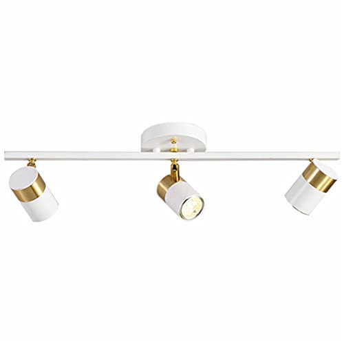 Image of White 3 Lights Track Lighting Fixtures, LED Track Lighting with Rotatable Light Head & GU10 Bulbs, Ceiling Spotlight Fixtures for Farmhouse Garage Basement Shower