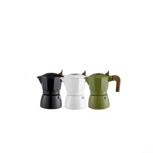 Olla Moka de aluminio de doble válvula diseñada para preparar café espresso consistente en múltiples fuentes de calor, incluyendo fogatas (verde - círculo)