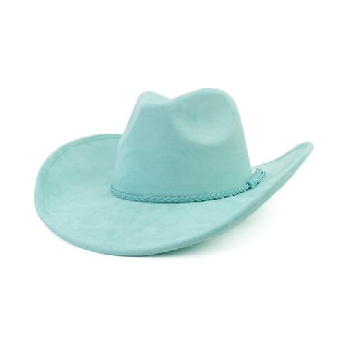Image of Western Cowboy Hat for Women Men Classic Fedora Hats Wide Brim Suede Cowboy Hat for Women with Buckle Belt
