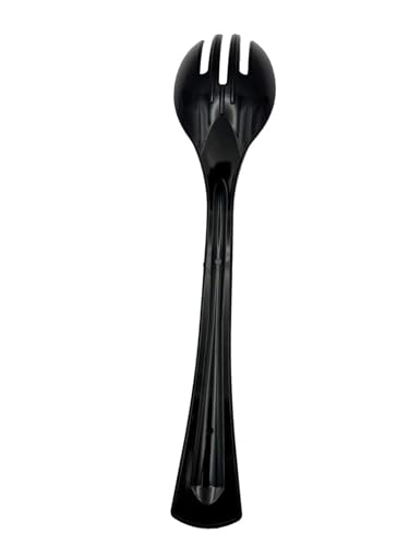 Party Outlaw Disposable Sporks (12 Pack) Black Plastic Salad Sporks - BPA Free, Fork Spoon for Salads, Picnics, Catering, Restaurants.