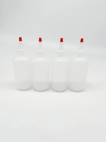 8 oz. Yorker Type Bottles with Red Tip Cap - Durable LDPE Plastic for Easy Dispensing of Oils, Liquids, and Solvents - Ideal for Crafts, Medical Use, and Cooking Prep - Pack of 4
