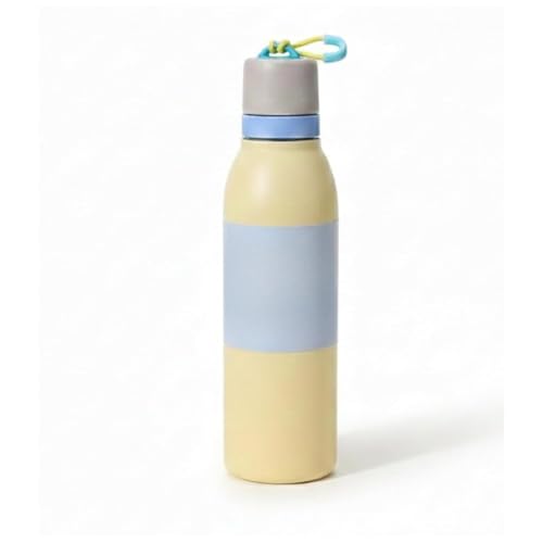 Image of Water Bottle for Office Use - Leak Proof Stainless Steel Bottle with Built-In Straw, 24oz, BPA Free, Easy Carry Loop, Durable for Daily Hydration (Light Yellow, 720 ML)