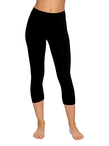 Felina Womens Cotton Modal Capri Leggings - Super Soft Lightweight Breathable for Fitness Yoga and Everyday Wear (Black Large)