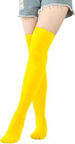 CHUNG Women Youth Girls Over Knee High Stockings Striped Christmas Teens Junior Senior Students Cosplay Party Socks Costume (Yellow)