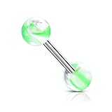 [ピアスマニア] 14g『選べるシャフト』浴衣にも！綺麗なビー玉 舌ピアス ストレートバーベル タンバーベル ボディピアス サージカルステンレス スプリットタン スクランパー ニップル バーベル トラガス 舌ピ ボディーピアス イヤーロブ 14ゲージ(グリーン×ホワイト 8mm)
