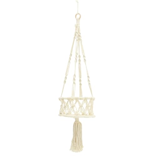 Cesta colgante de macramé tejida a mano en algodón y madera para cocinas elegantes 2