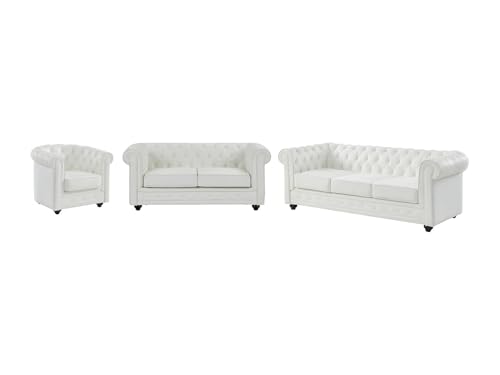 Vente-unique - Ensemble canapé et Fauteuil Relax - Blanc - 6 Places - Chesterfield