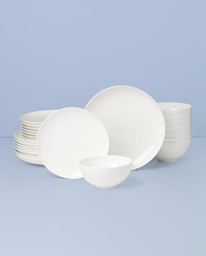 Image of Lenox Dinnerware Sets, Studio 1414 Coupe 24-Piece Dinnerware Set, Service For 8, Bone China Material, Dishwasher Safe, Microwave Safe, Bowls, Plates And Bowls, Dinner Dishes, Plates (White, 24 Piece)