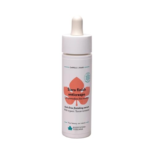 Biofficina Toscana Siero finish anticrespo capelli, 60 ml – Siero disciplinante e lucidante per capelli crespi – Con Liquepom® da pomodoro bio toscano ad azione protettiva ed antipollution