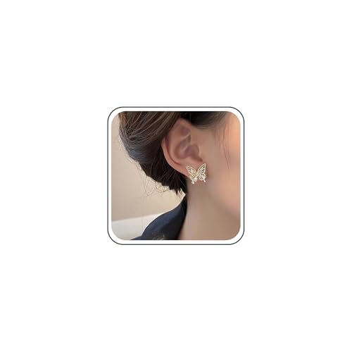 Ximdble Vintage Crystal Butterfly Stud Earrings Hollow Rhinestone Butterfly Earrings