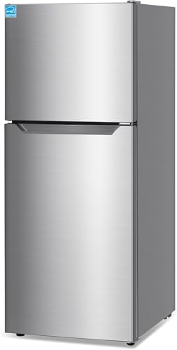 Image of Yubefaso 10 Cu. Ft. Top Mount Refrigerator with Freezer, 2-Door Apartment Fridge, Adjustable Temperature Control, Frost-Free Auto-Defrost, ENERGY STAR, Stainless Steel Look (BR1000HS)