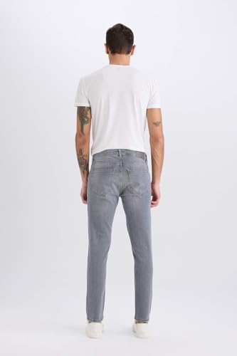 بنطلون جينز دينيم بيدرو بقصة ضيقة سليم فت للرجال من ديفاكتو، لون رمادي، مقاس 34-30