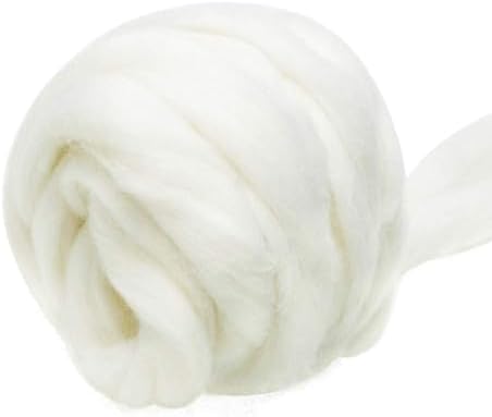 100.1 g Wool Roving Yarn, Wool Felt Supplies, Pure Wool, Chunky Yarn, Spinning Wool Roving Wet Felt for Needle Felt DIY Hand Spinning (White)