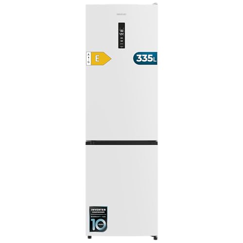 Cecotec Frigorífico Combi 335L No Frost Bolero CoolMarket Combi 335 White E. Altura 195,3cm y 59,5cm Ancho, Compresor Inverter Plus, Bajo Consumo, Estantes de Cristal, Cajón Control de Humedad, Blanco