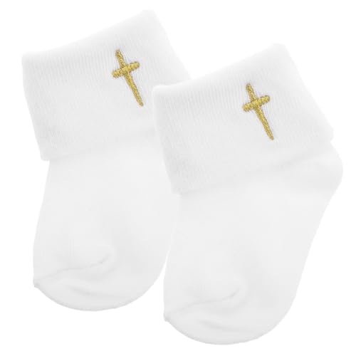 FRCOLOR Baptism Socks for Boys Girls Newborn Infant Toddler Soft Cotton Turn Cuff Design Comfortable Fit
