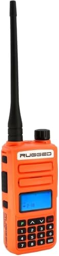 Rugged Radios GMRS Two Way Handheld Radio Walkie Talkie for Hiking Camping Overlanding Off Road – Features Safety Orange Long Range Weather Channels and Rechargeable Battery