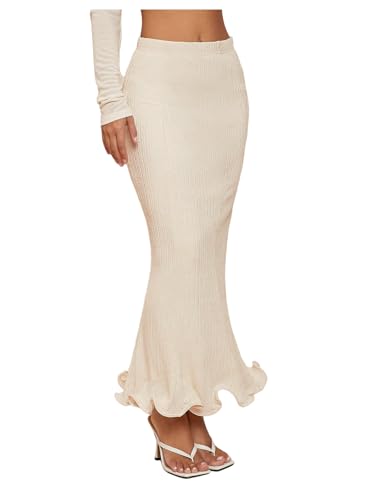 GORGLITTER Women's Ruffle Fishtail Skirt Elegant High Waisted Bodycon Long Skirts4