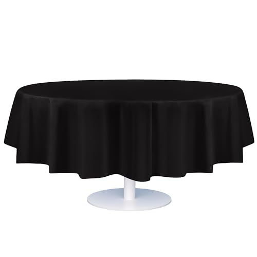Image of Grandipty Plastic Table Cloth Disposable 12 Pack 84 inch Round Black | Plastic table covers, durable disposable tablecloths, fade and tear-resistent table cover for party, event