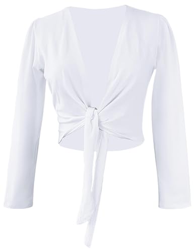 Daydance Mädchen Damen Tanz-Top Wickeljacke Baumwolle Cardigan Shrug Sweater für Ballett, Weiss/opulenter Garten, Mittel