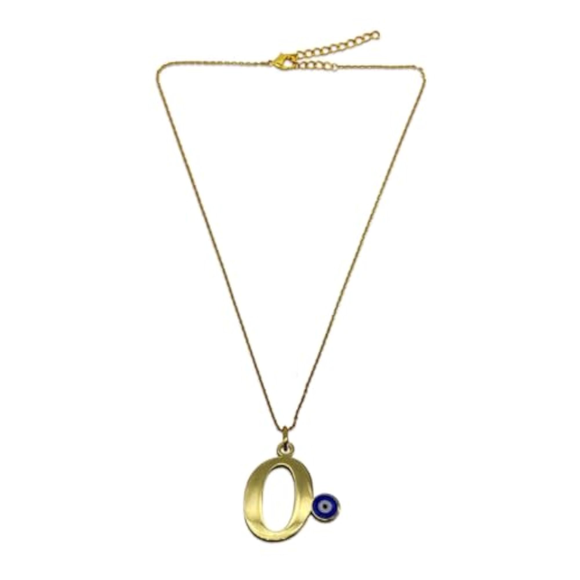 Women's Gold Plated Letter 'O' Blue Evil Eye Initial Necklace