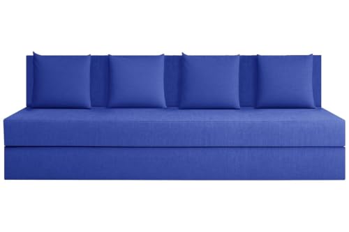 Image of Rosebell Lightweight Easy Four-Person Sofa Cum Bed Jute Fabric- Washable Cover- Including Cushion - Size 6' X 6' Feet | Color - Blue | Perfect for Home & Office