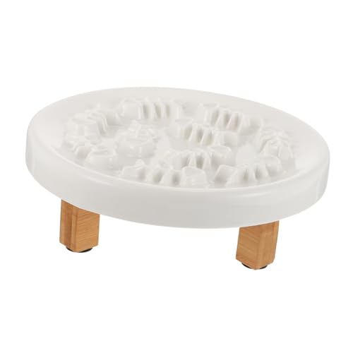 SEWACC 犬や小型猫用スローフードボウル 食品グレードセラミック製 滑らかな内面設計 早食い防止機能付き 高さ調節可能な木製スタンド付