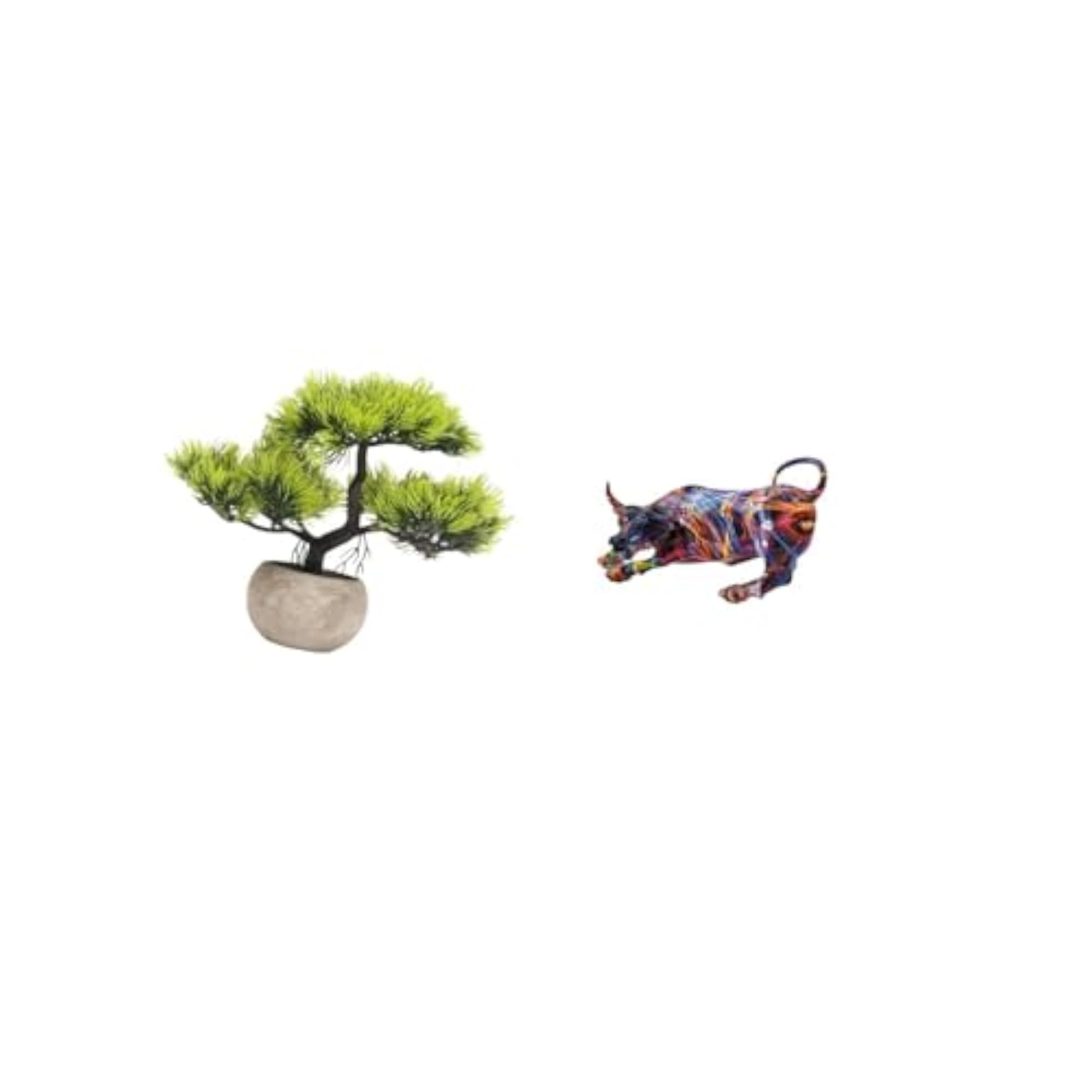 Artificial Bonsai Tree with Bull Figurines