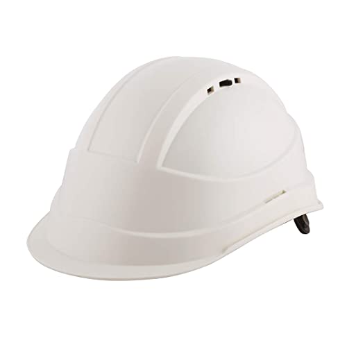Image of Hardware Store Safety Helmet for Men | is:2925:1984 Certified Construction Helmet | Ratchet Adjustment with Chin Strap | Industrial Work Helmet with Side Slot for Attachments - White