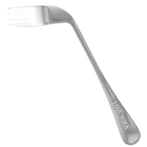 BUTIFULSIC 高齢者用右手角付けフォーク 患者介護用食事補助器具 人間工学に基づく自助給餌用テーブルウェア 手首負担軽減でベッド食事に