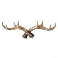 Oniissy Vintage Antler Decor Functional Wall Hook In Rustic Style For Any Room,Vintage Head With Deer Antler Hooks Antique Finish Clothes Hanger Rack Coat Hooks(light color)