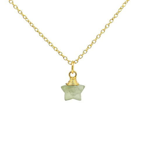 14k Gold Plated Gemstone Star Pendant Necklace - Handmade, Hypoallergenic, Tiny Wire-Wrapped Star with Adjustable Chain (16”+2”) - Perfect Gift for Her
