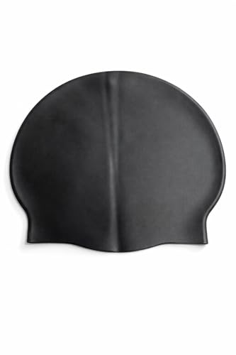 Image of TRAIS Premium Silicone Swimming Cap for Men & Women | Waterproof Stretch Swim Cap for Long & Short Hair | Anti-Slip Comfortable Fit | Black