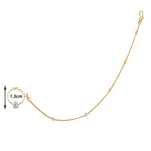 I Jewels 18k Gold Plated Indian Wedding Bollywood Ethnic Bridal Nose Ring/Nath Without Piercing with Chain Encased with Pearl Stone for Women/Girls (NL44)