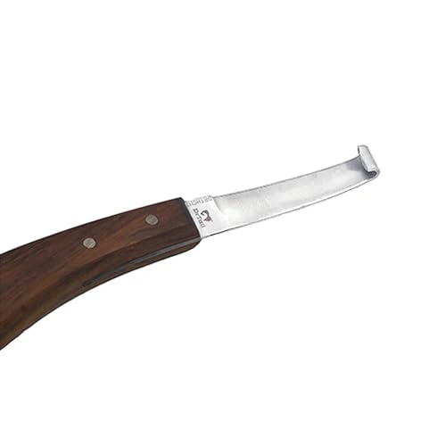 Image of Hoof Knife Double Edged Curved Blade - Stainless Steel Curved Blade Farrier Tool with Wooden Handle, Multipurpose Hoof Trimming Knife for Livestock, 3-Inch Blade, 8.5-Inch Overall (Right Hand)