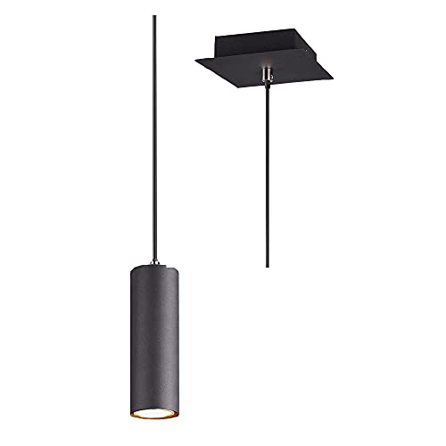 Image of Britalia Black Modern Cylindrical Pendant Ceiling Light | 6cm Diameter | 1 x GU10 Lamp Bulb Required (Not Included) | Square Fixing Plate | Contemporary Design | Spotlight