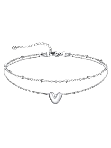 Image of U7 Silver Gold Initial Ankle Bracelets for Women Waterproof,14K Gold Plated Initial Anklets No Tainish,Adjustable Women's Anklet Layered Ankle Summer Beach Foot Jewelry