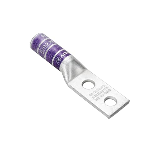 Burndy YA6C2N Two Hole Hylug Code Conductor Long Barrel Copper Compression Terminal, #6 AWG Conductor, 1/2