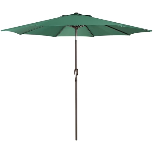 Blissun 9' Outdoor Aluminum Patio Umbrella, Market Striped Umbrella with Push Button Tilt and Crank