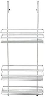 B&H Over the Door 3 Tier Storage Organiser Shower Baskets Wall Mount Modular Hanging Metal Wire Basket Bins with Hooks for Kitchen Pantry Bathroom Closet Dorm Silver No Drilling