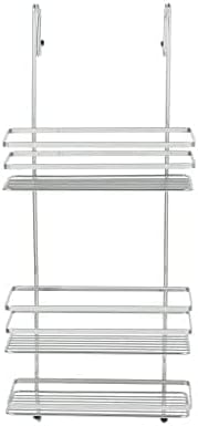 B&H Over the Door 3 Tier Storage Organiser Shower Baskets Wall Mount Modular Hanging Metal Wire Basket Bins with Hooks for Kitchen Pantry Bathroom Closet Dorm Silver No Drilling