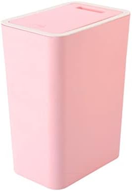 Slim Space-Saving Trash Can with Press Top Lid, 4 Gallon Pink Durable Plastic Garbage Bin for Kitchen, Bathroom, RV, Living Room, Office, Small Container, 4 Gallon Wastebasket for Narrow Spaces