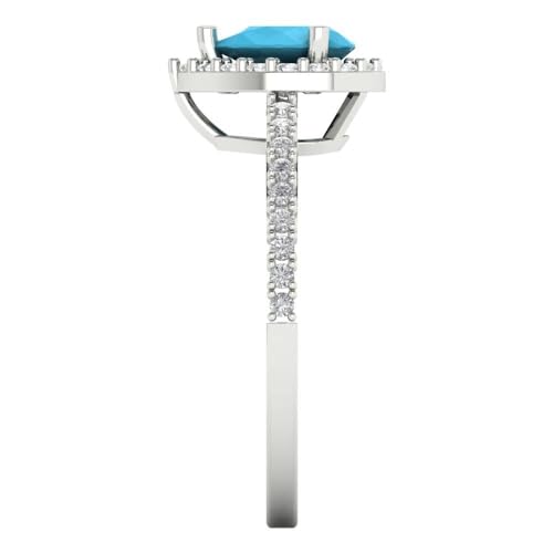 Clara Pucci 0.755 tcw Pear Cut Engagement Ring for Women, 14K Solid Gold, White Gold, Solitaire with Accents Simulated Turquoise Bridal Anniversary Promise Ring3