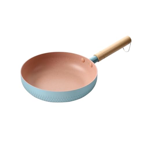 KDBT フッ素フリーフライパン 深型 26cm セラミックコーティング ノンスティック加工 電磁調理器・ガスコンロ対応 滑らかでお手入れ簡単 天然木ハンドル 煙が出にくい お手入れ簡単 軽量 安全 均一加熱 (24cm,ブルー)