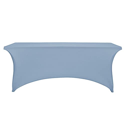 Image of FORLIFE Spandex Table Cover - Fitted 6ft Rectangular Tablecloth, Stretch Patio Table Cover for Wedding, Banquet, Party - Dusty Blue
