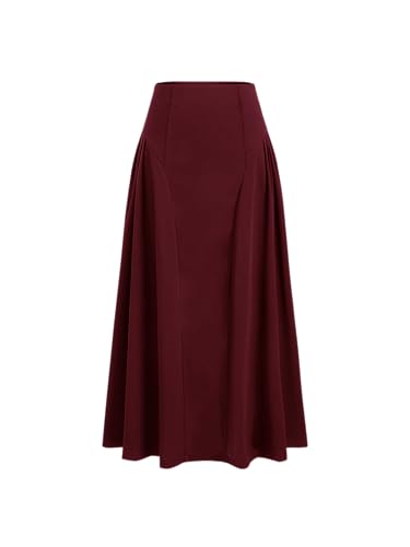 CIDER Maxi Skirt for Women Mid Waist Pleated A Line Casual Long Flowy Solid Skirt for Women