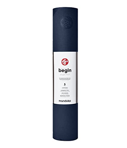 Manduka Begin Yoga Mat – Premium 5Mm Thick Yoga Mat With Alignment Stripe, Beginner Fitness Exercise Mat, Suitable For Yoga And Pilates, Support And Stability | Reversible, 68 Inches, Navy Color #TOP4