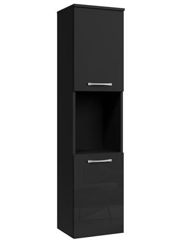 Badplaats B.V. Armoire de Rangement de Montreal Hauteur 131 cm Noir Brillant - Meuble de Rangement Haut Placard Armoire Colonne
